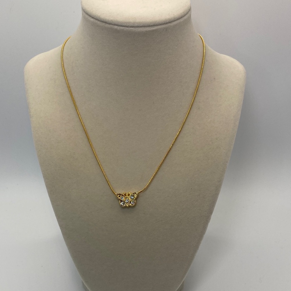 Elegant Gold Tone Butterfly Necklace with Rhinestones